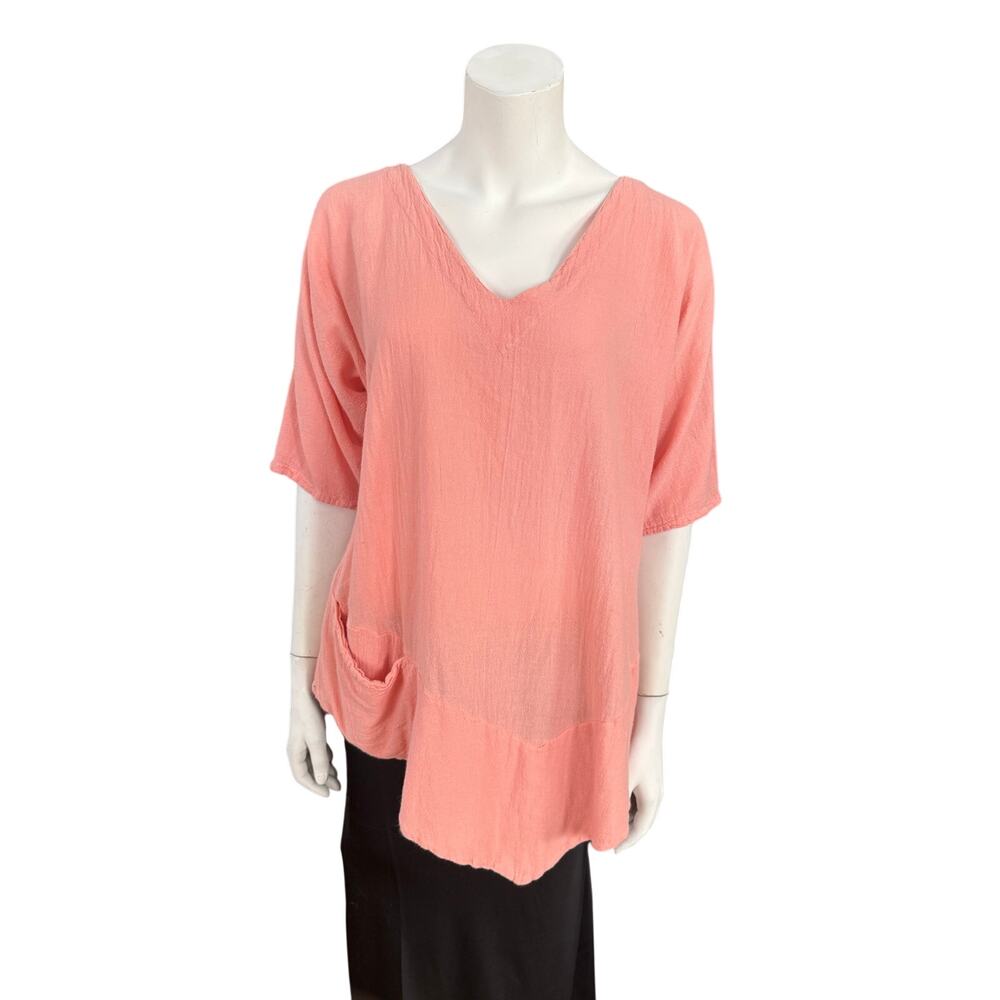 Oh My Gauze! Shirt Women's 1 (S/M) Pink Pocket 100% Cotton Lagenlook Coastal